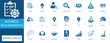 © Pixel Flat Design - Business requirements and corporate management icon set. Vector symbols for recruitment, leadership, teamwork, human resources, skills, and professional career growth
