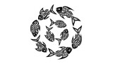 Tribal Zodiac Pisces Symbol Circle Fish Illustration