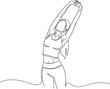© Afia - woman in yoga pose with arms raised and back arched in one continuous line drawing