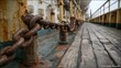 © Fadhlin - Close up view of rusty cruise ship anchor chain on deck