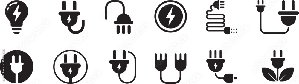Set of electrical plugs and outlets icons, energy symbols, electricity ...