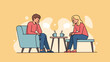 © 4Max - Casual conversation in cozy setting with two people seated inside