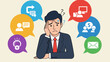 © 4Max - Confused businessman surrounded by colorful speech bubbles representing workplace challenges