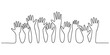 © Bilas - A group of diverse hands raised in unity, depicted in continuous line art style, symbolizing participation