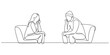 © Bilas - Continuous line art of a man and woman engaging in deep thought or conversation during a therapy session