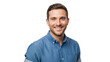 © Raul - Man in casual shirt smiling and looking towards camera on a transparent background for stock photo use.
