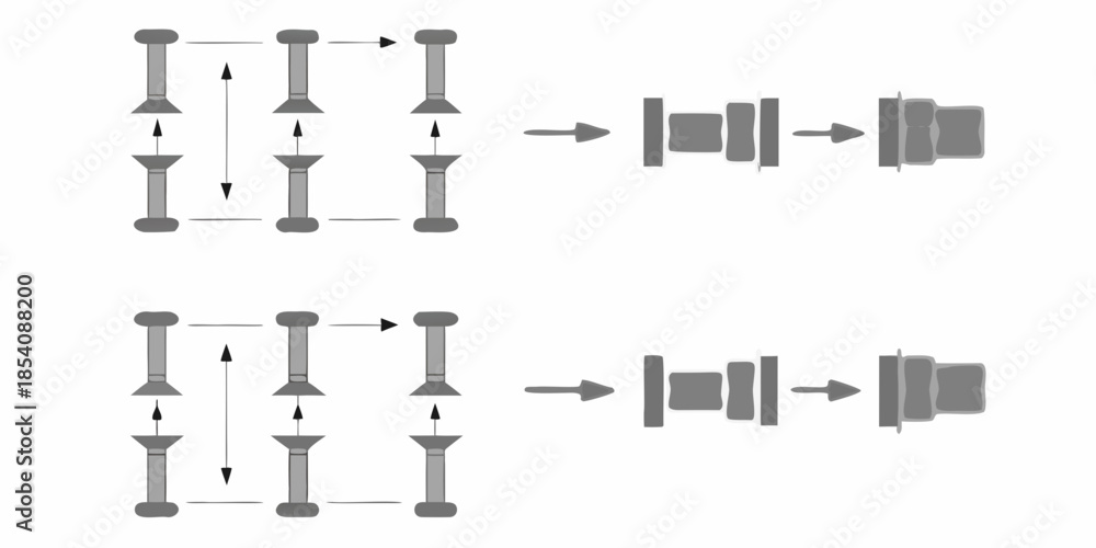Diagram illustrating the process of bolt and nut assembly with paired ...