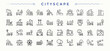 © Rubbble - Cityscape vector icon set. Contain linear sign lake, outdoor, ground, garden, landscape, city park and more. Cityscape icon. Minimalist icons pack. Editable stroke.