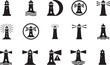 © Mst.Atina - Lighthouse icon set in bold vector style. Maritime navigation symbols isolated on white for web and print use.