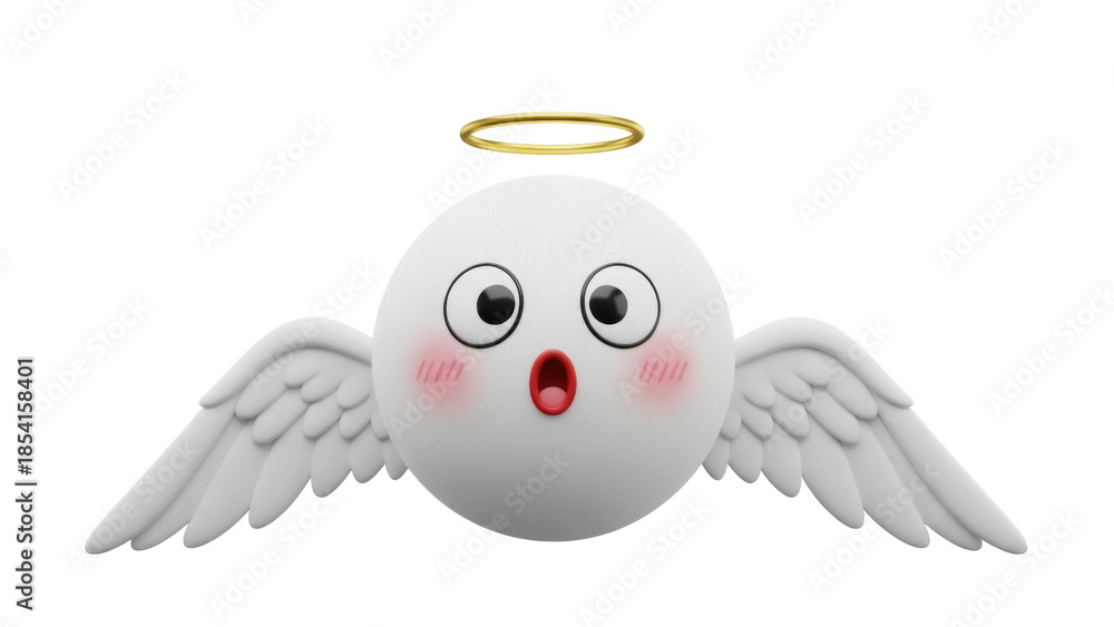 Cute angel emoji PNG isolated on transparent background, cartoon character with wings and halo for graphic design and social media use