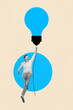 © deagreez - Banner pop image sketch vertical collage of happy businessman businesswoman stand light bulb idea finding illumination power