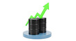 © MDAMAN - Oil barrels rise on upward trending green arrow indicating market growth