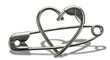 © Dahab - Elegant metallic safety pins artfully arranged to form a heart, symbolizing unbreakable bonds, protection, and cherished affection on a minimalist white background