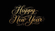 © Sajjad - Happy New Year Golden Calligraphy Text on Black Background with Sparkles