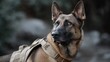 © forenna - Close-up of a trained K9 wearing a tactical harness, focused eyes and alert posture highlighting discipline, obedience, and working dog readiness. cinematic color correction, natural uneven