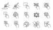 © NS Studio - Vector line art icons illustrating various hand gestures for touch screen devices. Essential UI/UX elements for mobile and tablet interactions: tap, swipe, pinch, zoom.
