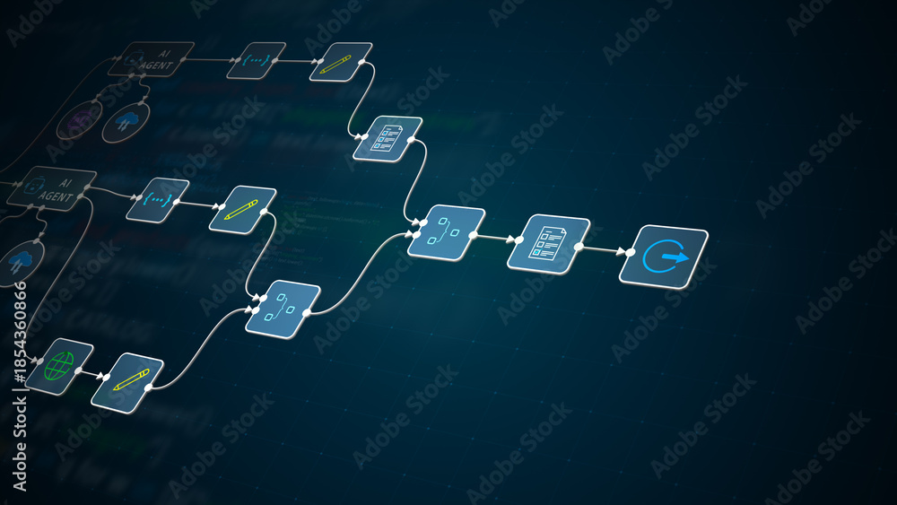 AI automation workflow diagram with agents, cloud computing, and ...