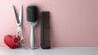 © Masha - scissors comb and heart on pink background for hair salon