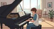 © dapa - Young man playing grand piano indoors.