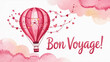© Sultana khatun - Pink hot air balloon with hearts and Bon Voyage text watercolor travel trip