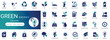 © Iconova Studio - Green energy solid icon set featuring renewable solar wind power, ecology sustainability nature, recycling eco environment, and clean alternative electric editable vector icons.