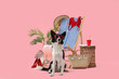 © Pixel-Shot - Cute Border Collie dog in sunglasses with deckchair and travelling accessories on pink background