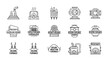 © riga - Furnaces showcase types designs equipment in industry line icons collection on white or Industrial furnaces displays manufacturing technology elements in outline icons on white
