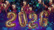 © lotus_studio - Golden 2026 Balloons Celebration With Confetti, Colorful Background, Festive New Year Atmosphere