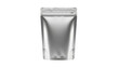 © Sophie - Silver stand-up pouch PNG isolated on transparent background, blank foil bag mockup for food packaging and product presentation
