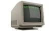 © Lily - Vintage computer monitor isolated PNG on transparent background, retro beige CRT display with green text for 1980s technology and design