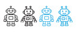 © CreatetiveDesignX - Set of cute robot icons in outline style, black and blue.