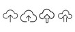 © CreatetiveDesignX - Set of four minimalist line icons depicting cloud upload symbols for data transfer.