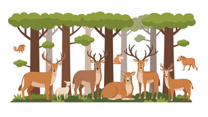 Naklejka na meble Illustration of Deer Family in Forest with Wildlife Animals