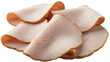 © Finn - Pile of smoked turkey breast slices isolated PNG, deli meat for sandwiches and charcuterie boards on transparent background