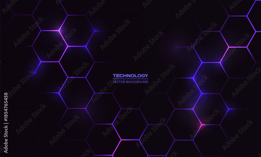 Dark hexagonal abstract technology background with blue and pink ...