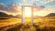 © FACTORY GRAPHICA  - A surreal landscape featuring an open door leading to a bright, promising future. The scene is bathed in sunlight, suggesting hope and new beginnings