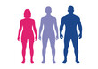 © Beny Qurdy - Silhouettes of three human figures in pink, light purple, and dark blue, representing diversity in size and gender