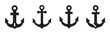 © BraveSpirit - Four black anchors vector icons set of different shapes and styles representing maritime, nautical, and sailing themes for graphic design.