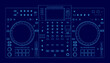 © German Ovchinnikov - A detailed blueprint of a DJ controller console, highlighting its electronic components and contour lines on a solid blue technical background.
