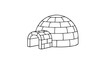 © Tatsiana - Vector outlines illustration of igloo built from light blue ice blocks with arched entrance and chimney. Isolated on transparent background.