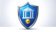 © FACTORY GRAPHICA  - A bank building icon protected by a shield, symbolizing financial security and trust
