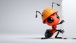 © Nita - Industrious three dimensional cartoon worker ant wearing a safety helmet positioned on the left side isolated on white representing hard work and construction industry concepts