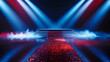 © Zologhraphy - Dramatic stage with red carpet, circular platform, spotlights, and fog for award ceremony or fashion event concept