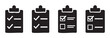 © BraveSpirit - Four black clipboard icons displaying different checklist styles, symbolizing successful task completion and efficient project planning.