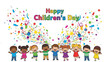 © Ehtasham - Diverse group of happy children celebrating children's day with colorful confetti and stars