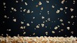 © AI Artworks - A pile of popcorn kernels flying up against a dark background
