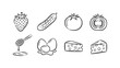 © LOBSTER LARRY - Hand-drawn food icons: vegetables, fruits, and dairy in black and white