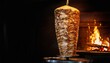© Jordan - close up shot of a sizzling turkish doner kebab on a grill over an open wood fire in a cozy restaurant kitchen cuisine