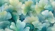 © Lulu - Watercolor illustration of ginkgo leaves in shades of green, blue, and teal, creating a serene pattern