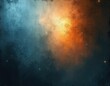 © Pete - Abstract blue and orange background with aged film texture, dust and scratches. Small stars appear like distant galaxies or light specks on the dark, distressed surface.